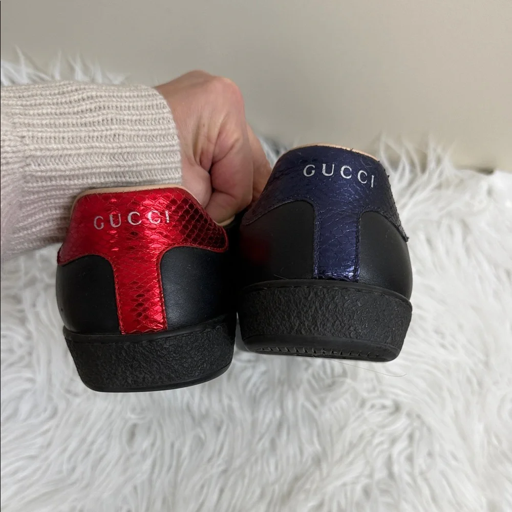 GUCCI ACE Black Sneakers with Red and Gold Accents bee 5 - Picture 6 of 16